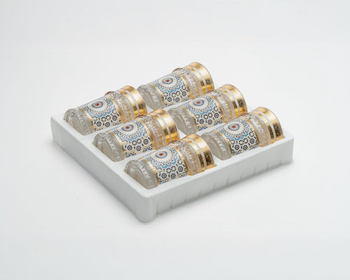 Classic cups Moroccan Zellij Tea Glass with Blue & Brown Mosaic and Embossed Gold Trim