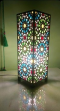 Handcrafted Wooden Islamic Geometric Tower Table Lamp