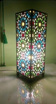 Handcrafted Wooden Islamic Geometric Tower Table Lamp